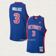 Ben Wallace NO 3 Camiseta Detroit Pistons Mitchell & Ness 2003-04 Azul