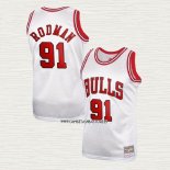 Dennis Rodman NO 91 Camiseta Chicago Bulls Mitchell & Ness 1997-98 Blanco