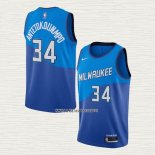 Giannis Antetokounmpo NO 34 Camiseta Milwaukee Bucks Ciudad 2020-21 Azul