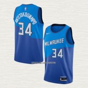 Giannis Antetokounmpo NO 34 Camiseta Milwaukee Bucks Ciudad 2020-21 Azul