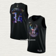 Giannis Antetokounmpo NO 34 Camiseta Milwaukee Bucks Iridescent Logo Negro