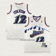 John Stockton NO 12 Camiseta Utah Jazz Retro Blanco