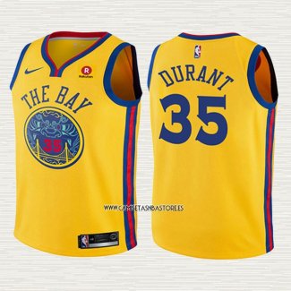 Kevin Durant NO 35 Camiseta Nino Golden State Warriors Ciudad Amarillo