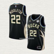 Khris Middleton NO 22 Camiseta Milwaukee Bucks Statement 2022-23 Negro