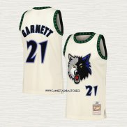 NO 21 Camiseta Minnesota Timberwolves Mitchell & Ness Chainstitch Crema Kevin Garnet