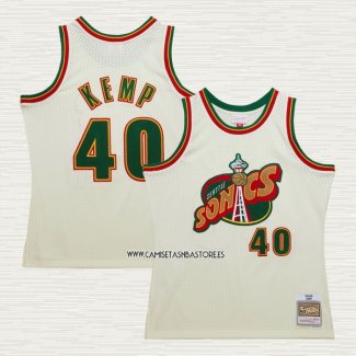 Shawn Kemp NO 40 Camiseta Seattle SuperSonics Mitchell & Ness Chainstitch Crema