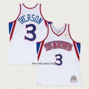 Allen Iverson NO 3 Camiseta Philadelphia 76ers Mitchell & Ness 1996-97 Blanco