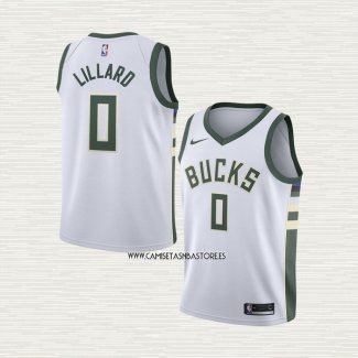 Damian Lillard NO 0 Camiseta Nino Milwaukee Bucks Association 2022-23 Blanco