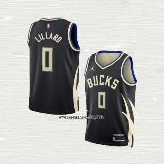 Damian Lillard NO 0 Camiseta Nino Milwaukee Bucks Statement 2022-23 Negro