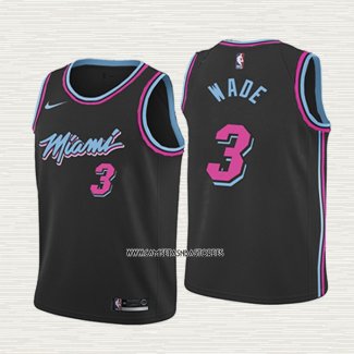Dwyane Wade NO 3 Camiseta Nino Miami Heat Ciudad 2018-19 Negro