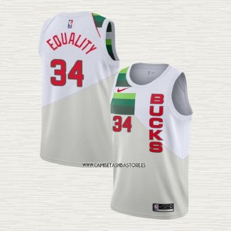 Giannis Antetokounmpo NO 34 Camiseta Milwaukee Bucks Earned Blanco