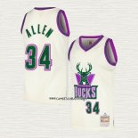Ray Allen NO 34 Camiseta Milwaukee Bucks Mitchell & Ness Chainstitch Crema