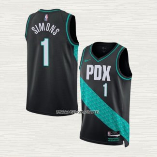 Anfernee Simons NO 1 Camiseta Portland Trail Blazers Ciudad 2022-23 Negro