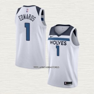 Anthony Edwards NO 1 Camiseta Minnesota Timberwolves Association Blanco