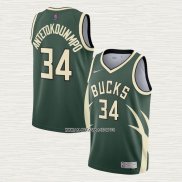 Giannis Antetokounmpo NO 34 Camiseta Milwaukee Bucks Earned 2020-21 Verde