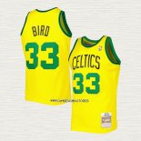 Larry Bird NO 33 Camiseta Boston Celtics Mitchell & Ness 1985-86 Amarillo