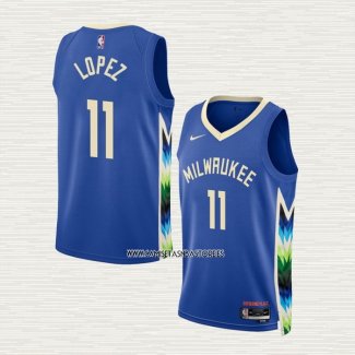 Brook Lopez NO 11 Camiseta Milwaukee Bucks Ciudad 2022-23 Azul