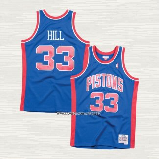 Grant Hill NO 33 Camiseta Detroit Pistons Hardwood Classics Throwback Azul