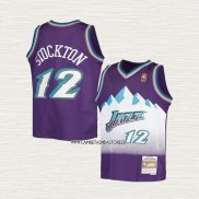 John Stockton NO 12 Camiseta Nino Utah Jazz Hardwood Classics Throwback 1996-97 Violeta