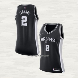 Kawhi Leonard NO 2 Camiseta Mujer San Antonio Spurs Icon 2017-18 Negro