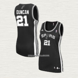 Tim Duncan NO 21 Camiseta Mujer San Antonio Spurs Icon 2017-18 Negro
