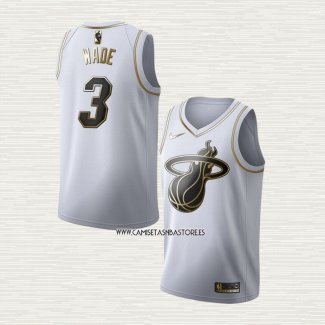 Dwyane Wade NO 3 Camiseta Miami Heat Golden Edition Blanco