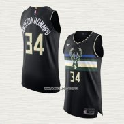 Giannis Antetokounmpo NO 34 Camiseta Milwaukee Bucks Statement Autentico Negro