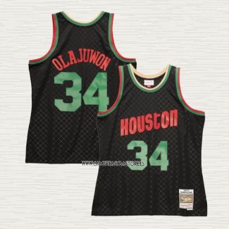 Hakeem Olajuwon NO 34 Camiseta Houston Rockets Mitchell & Ness 1993-94 Negro