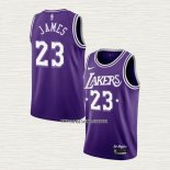 LeBron James NO 23 Camiseta Los Angeles Lakers Ciudad 2021-22 Violeta