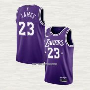 LeBron James NO 23 Camiseta Los Angeles Lakers Ciudad 2021-22 Violeta
