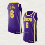 LeBron James NO 6 Camiseta Los Angeles Lakers Statement Autentico Violeta