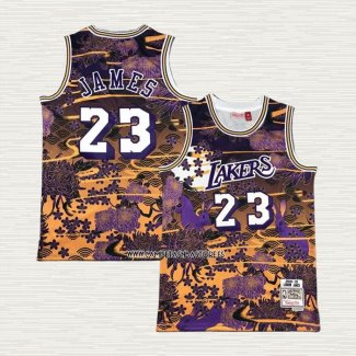 Lebron James NO 23 Camiseta Los Angeles Lakers Mitchell & Ness Lunar New Year Violeta