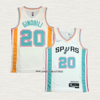 Manu Ginobili NO 20 Camiseta San Antonio Spurs Ciudad 2021-22 Blanco