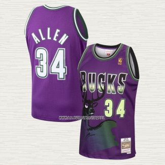 Ray Allen NO 34 Camiseta Milwaukee Bucks Mitchell & Ness 1996-97 Violeta