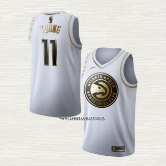 Trae Young NO 11 Camiseta Atlanta Hawks Golden Edition Blanco