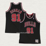 Dennis Rodman NO 91 Camiseta Chicago Bulls Hardwood Classics Throwback Negro