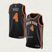 Derrick Rose NO 4 Camiseta New York Knicks Ciudad 2021-22 Negro