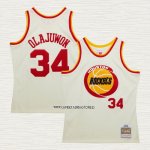 Hakeem Olajuwon NO 32 Camiseta Houston Rockets Mitchell & Ness Chainstitch Crema