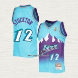 John Stockton NO 12 Camiseta Utah Jazz Mitchell & Ness 1996-97 Azul