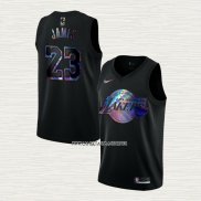 LeBron James NO 23 Camiseta Los Angeles Lakers Iridescent Logo Negro