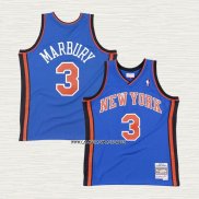 Stephon Marbury NO 3 Camiseta New York Knicks Hardwood Classics Throwback Azul