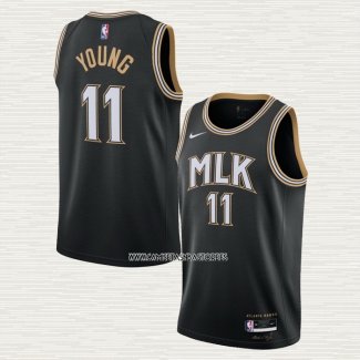 Trae Young NO 11 Camiseta Atlanta Hawks Ciudad 2020-21 Negro