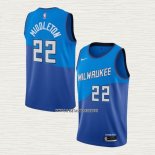 Khris Middleton NO 22 Camiseta Milwaukee Bucks Ciudad 2020-21 Azul
