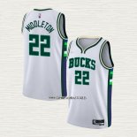 Khris Middleton NO 22 Camiseta Milwaukee Bucks Ciudad 2021-22 Blanco