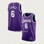 LeBron James NO 6 Camiseta Los Angeles Lakers Ciudad 2021-22 Violeta