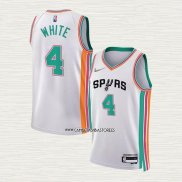 Derrick White NO 4 Camiseta San Antonio Spurs Ciudad 2021-22 Blanco