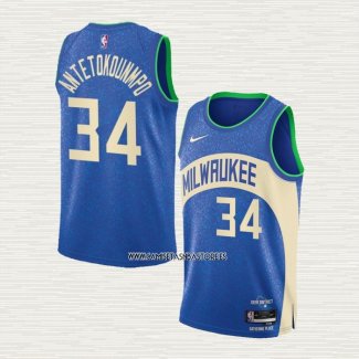 Giannis Antetokounmpo NO 34 Camiseta Milwaukee Bucks Ciudad 2023-24 Azul