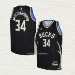 Giannis Antetokounmpo NO 34 Camiseta Nino Milwaukee Bucks Statement 2022-23 Negro