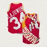 Hakeem Olajuwon NO 34 Camiseta Houston Rockets Mitchell & Ness Big Face Rojo