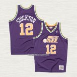 John Stockton NO 12 Camiseta Utah Jazz Mitchell & Ness 1991-92 Violeta